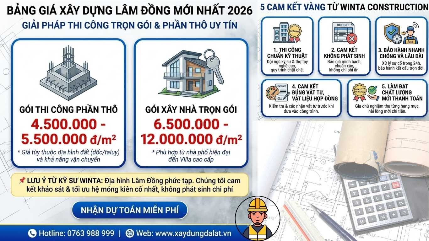 Xây Nhà Lâm Đồng Uy Tín 2026 | Kinh Nghiệm Chọn Công Ty Xây Dựng Chất Lượng 1 Đơn giá xây nhà Lâm Đồng mới nhất