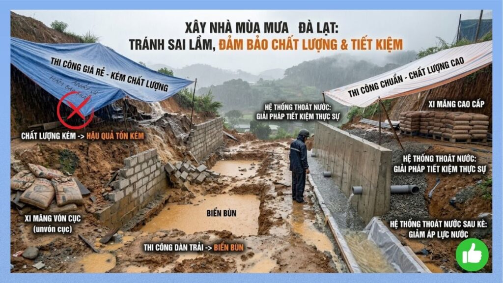 Các sai lầm và kinh nghiệm khi xây nhà mùa mưa Đà Lạt